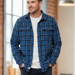 AMERICAN EAGLE Mens XLT Blue Plaid Flannel Shirt Long Sleeve Cotton Tall Flannel